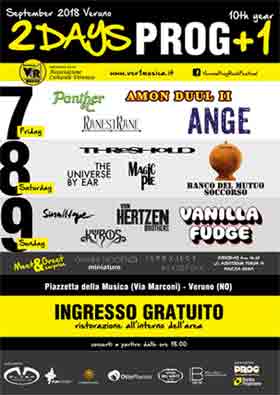 Sabato 8 Settembre 2018 Banco del Mutuo Soccorso in concerto dal vivo nell'ambito di "2Days Prog +1" Festival Rock Progressive, Veruno (NO)
